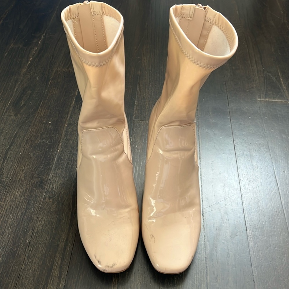 ASOS nude faux leather heeled boots